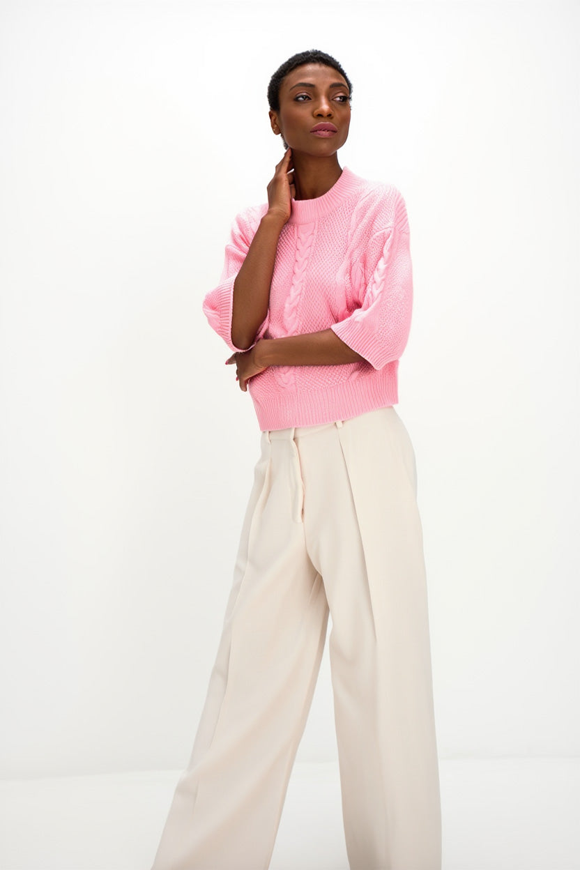 Davida Cable Short Sleeve Sweater Sweaters Strong Pink