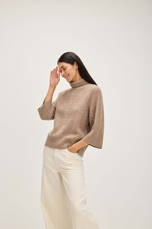 Cable Wide Sleeve Turtleneck - Mink
