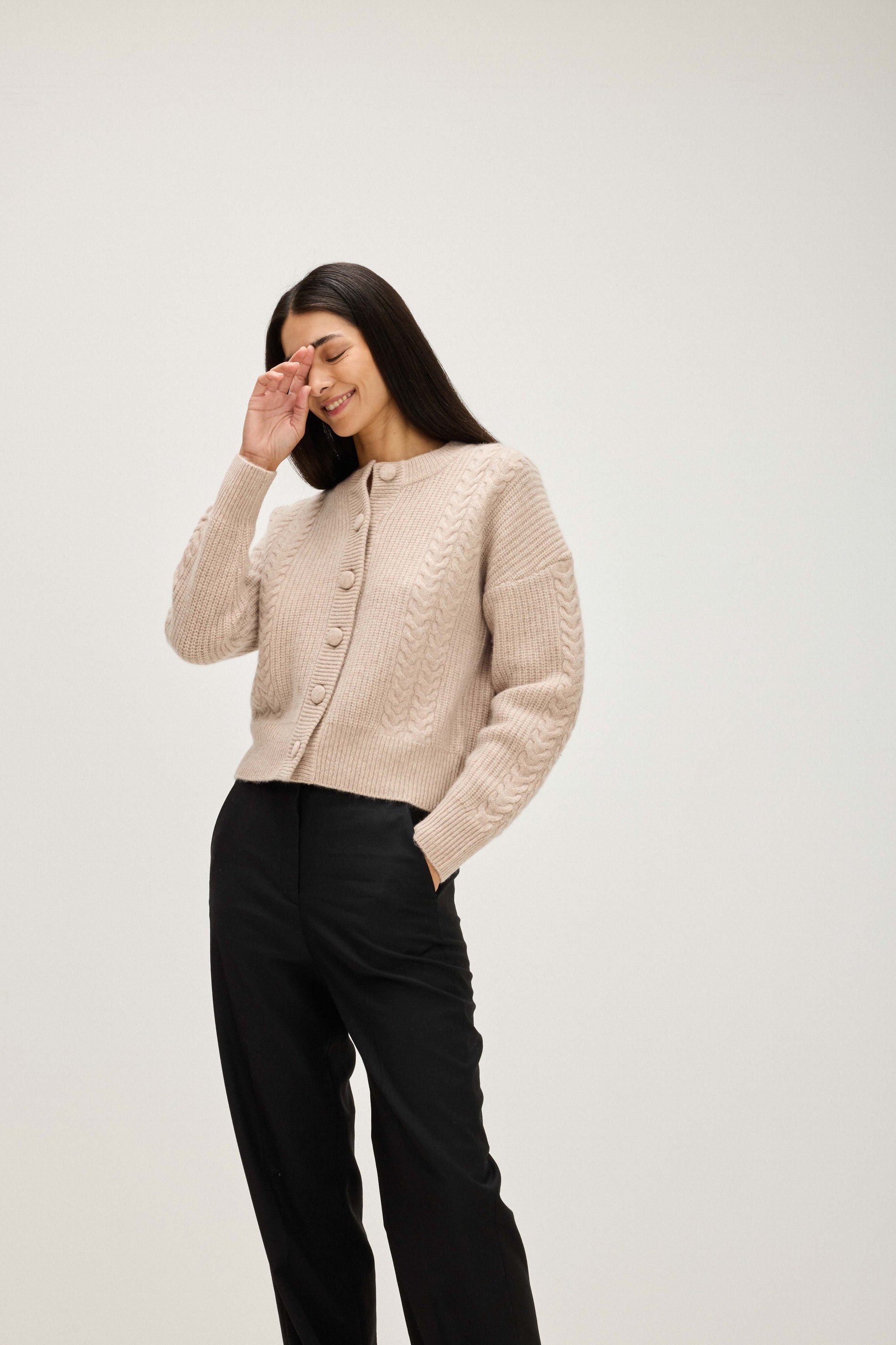 Davida Chunky Cable Detail Cardigan Cardigans Sand