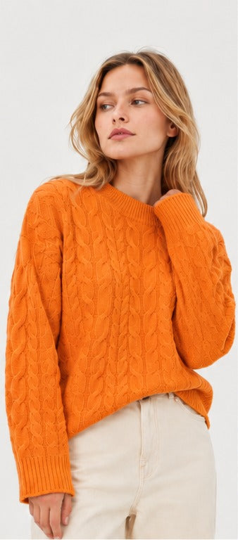 Davida Chunky Cable Sweater Sweaters Intense Orange