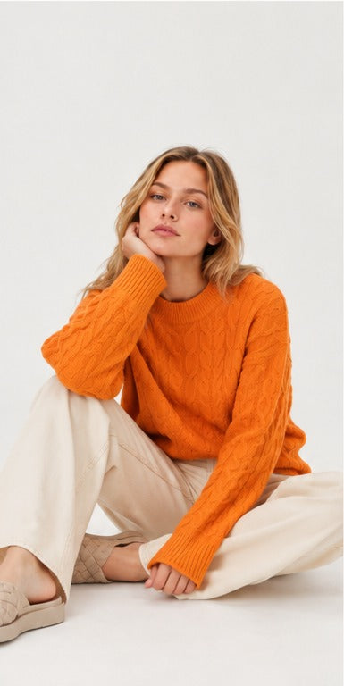Davida Chunky Cable Sweater Sweaters Intense Orange