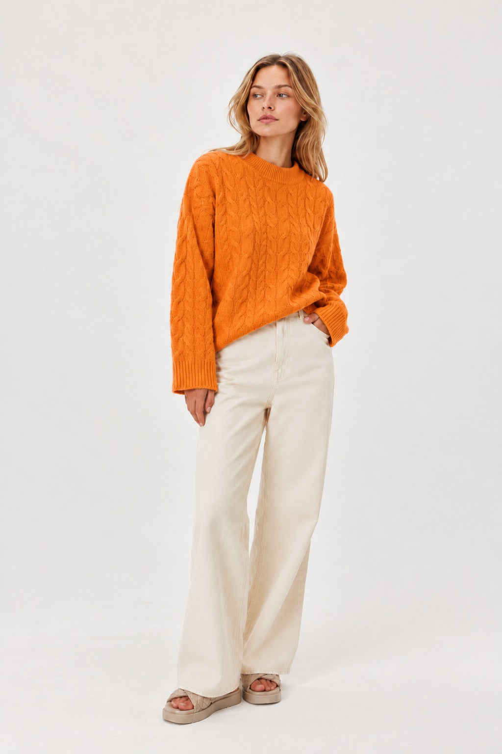Davida Chunky Cable Sweater Sweaters Intense Orange