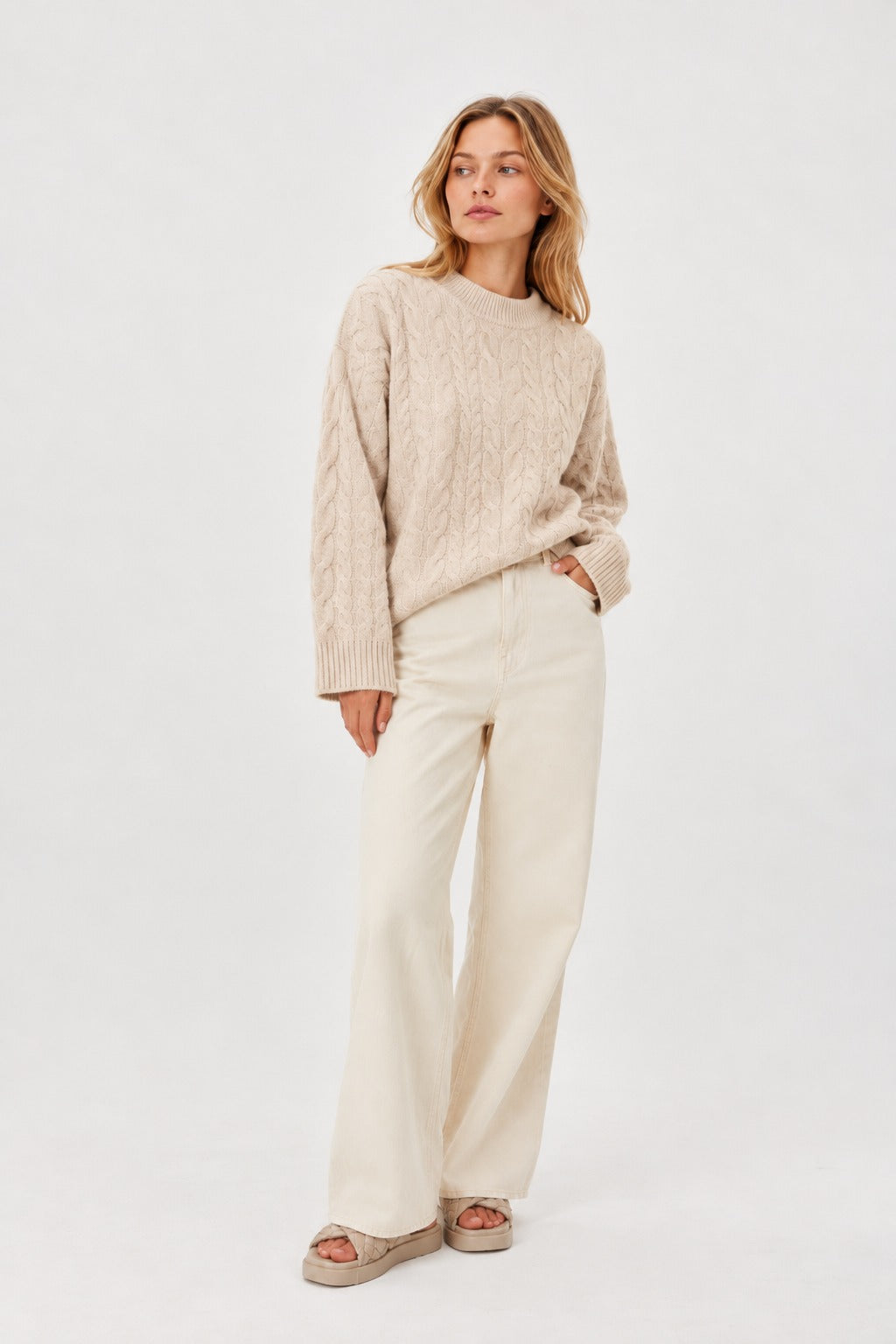 Davida Chunky Cable Sweater Sweaters Light Beige