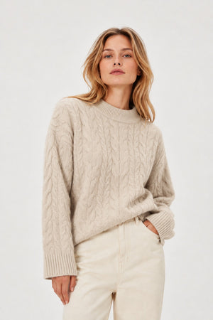 Chunky Cable Sweater - Light Beige