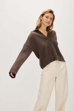 Chunky Open Collar Diamond Knit - Cacao
