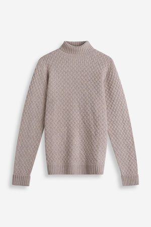 Chunky Roll Neck Diamond Knit - Mink