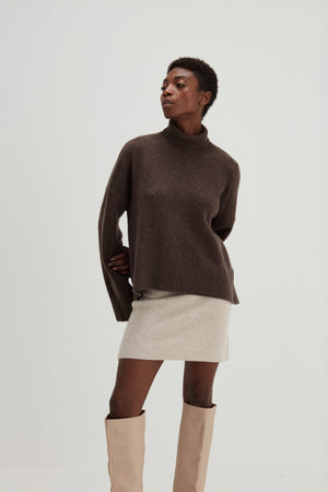 Chunky Roll Neck Sweater - Cacao