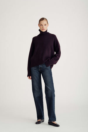 Chunky Roll Neck Sweater - Plum