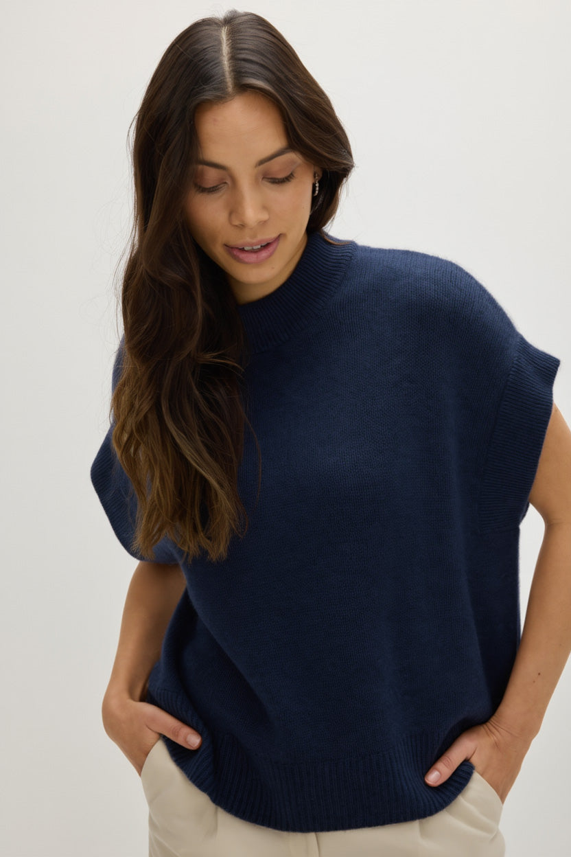 Davida Chunky Vest Turtleneck Sweaters Navy