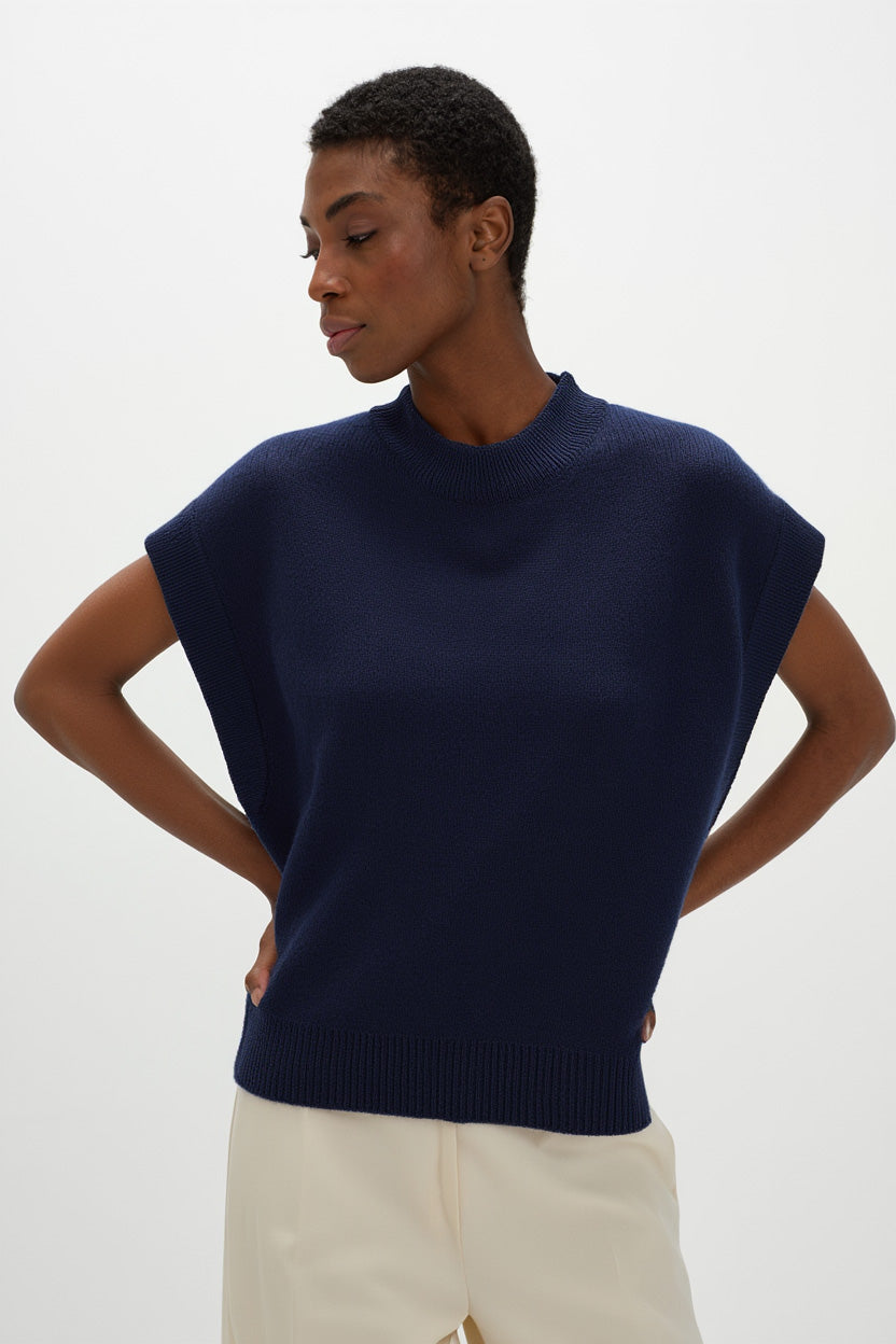 Davida Chunky Vest Turtleneck Sweaters Navy