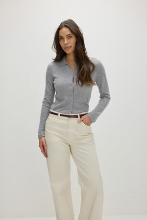 Classic Collar Cardigan - Light Grey