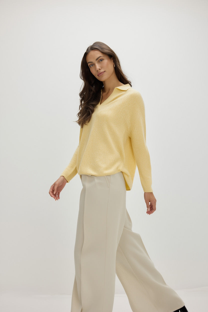Davida Curved Open Collar Sweaters Citrus