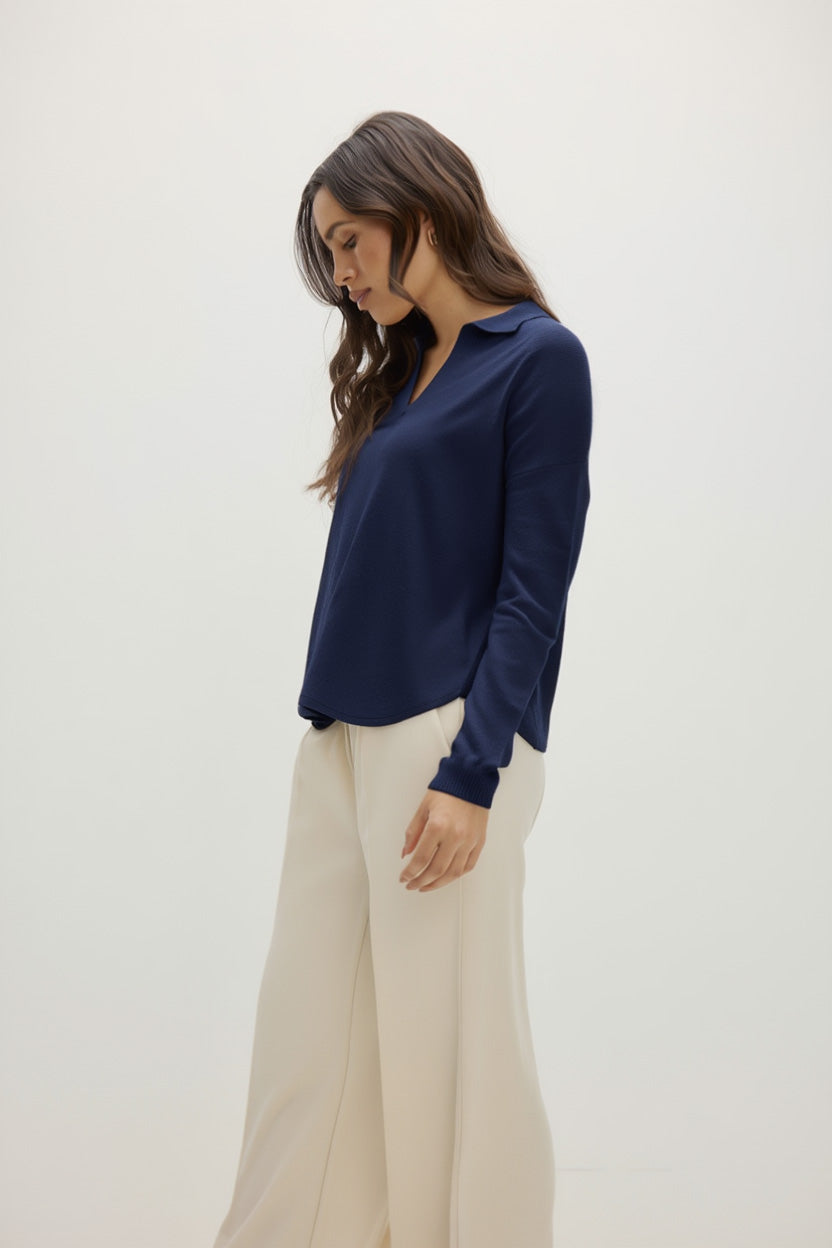 Davida Curved Open Collar Sweaters Navy