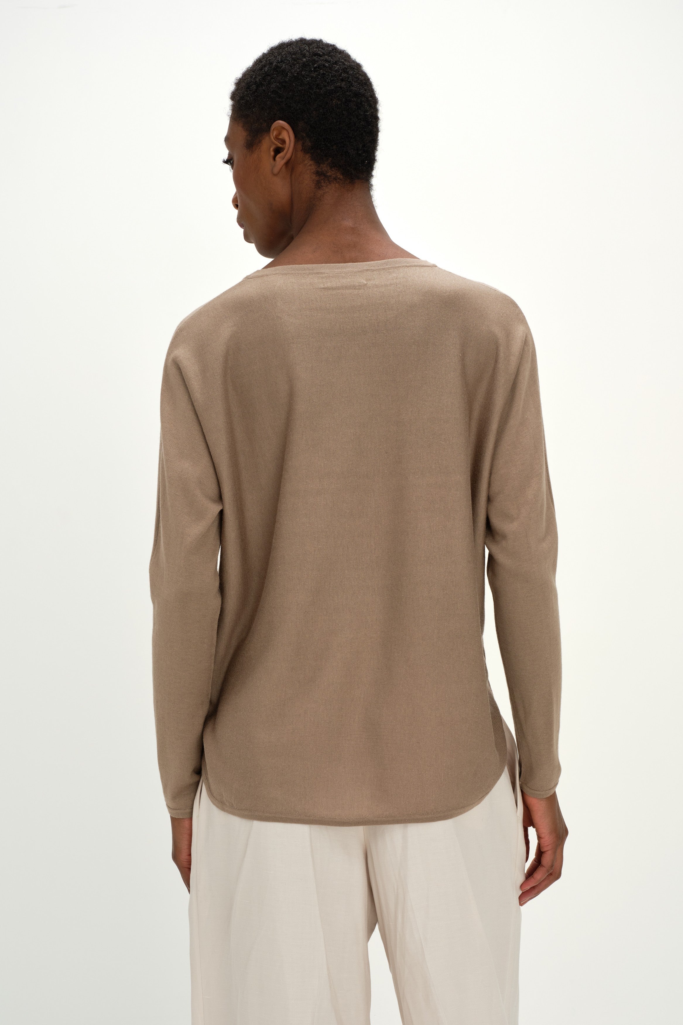 Fine Knit Curved Sweater - Sweaters - Mink – Davida Cashmere
