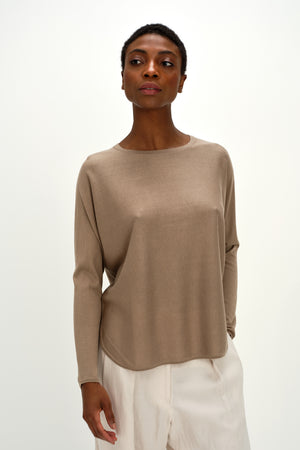 Fine Knit Curved Sweater - Mink