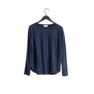 Fine Knit Curved Sweater - Navy
