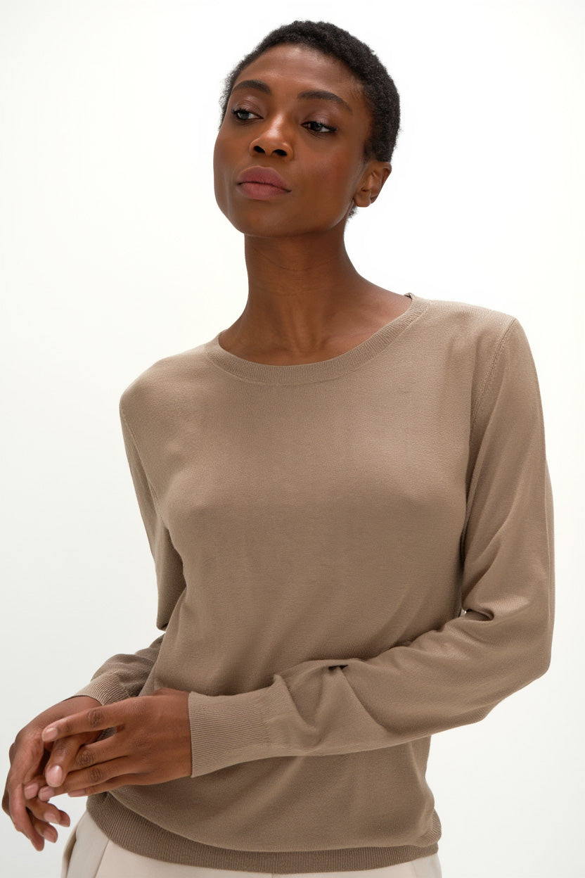 Davida Fine Knit O-neck Sweater Sweaters Mink