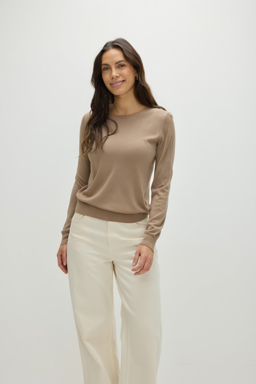 Davida Fine Knit O-neck Sweater Sweaters Mink