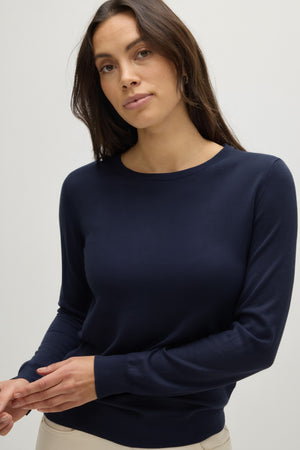 Fine Knit O-neck Sweater - Navy