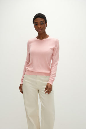 Fine Knit O-neck Sweater - Pink