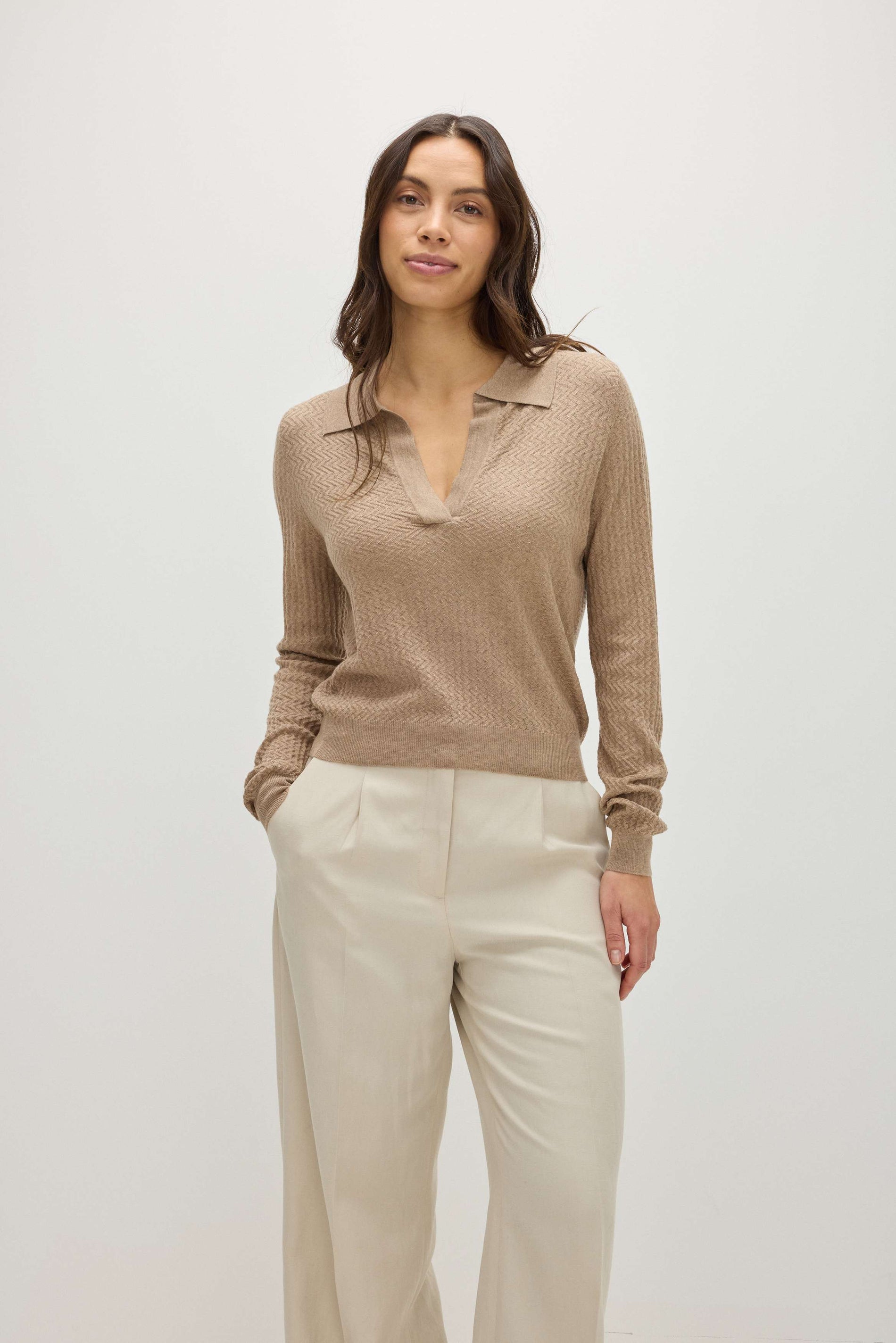 Davida Fine Knit Open Collar Sweater Sweaters Mink