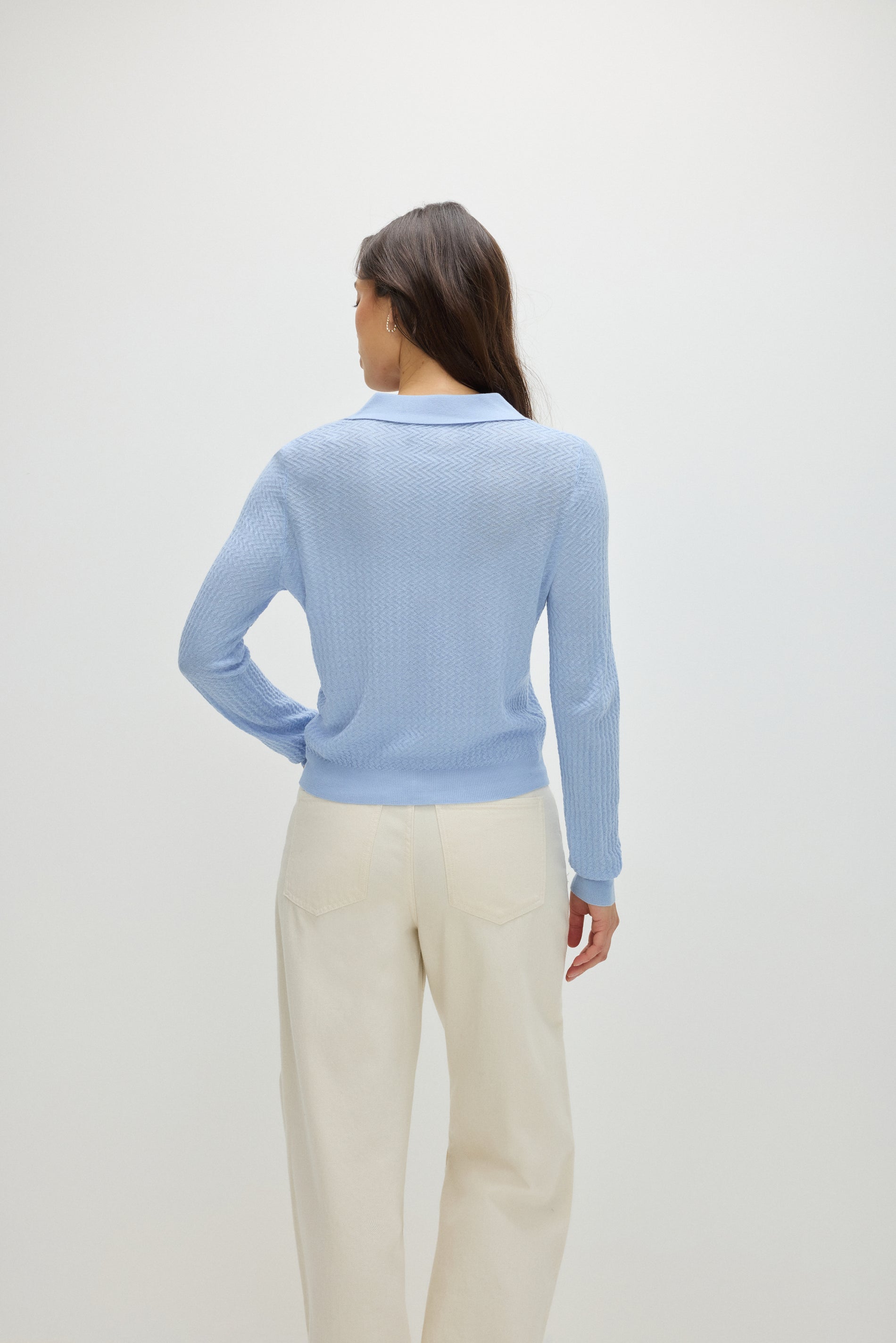 Davida Fine Knit Short Open Collar Sweater Sweaters Blue Fog