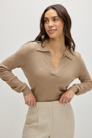 Fine Knit Short Open Collar Sweater - Mink