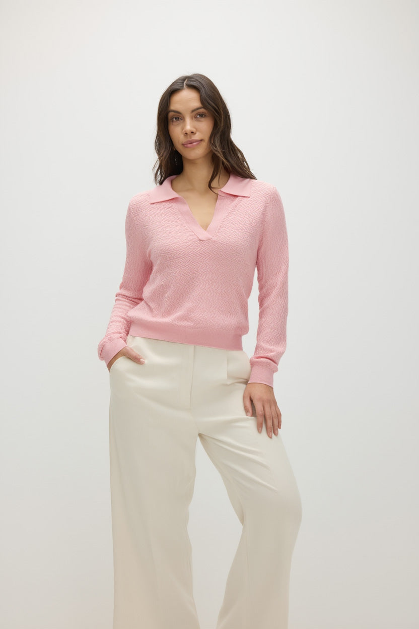Davida Fine Knit Short Open Collar Sweater Sweaters Pink