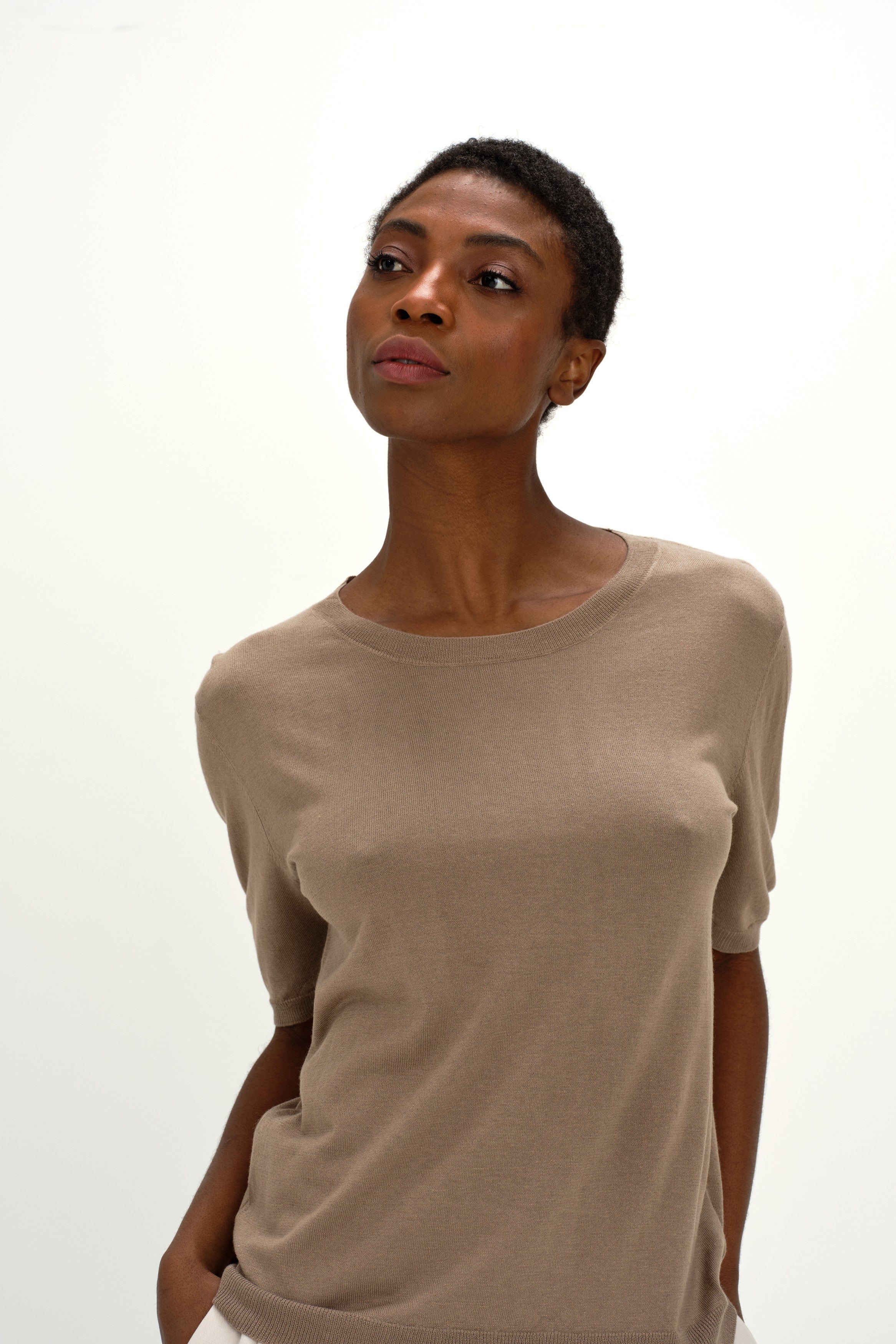 トップス suzuki takayuki knitted t-shirt beige Fine Knit T-shirt Oversized - Sweaters - Mink – Davida Cashmere