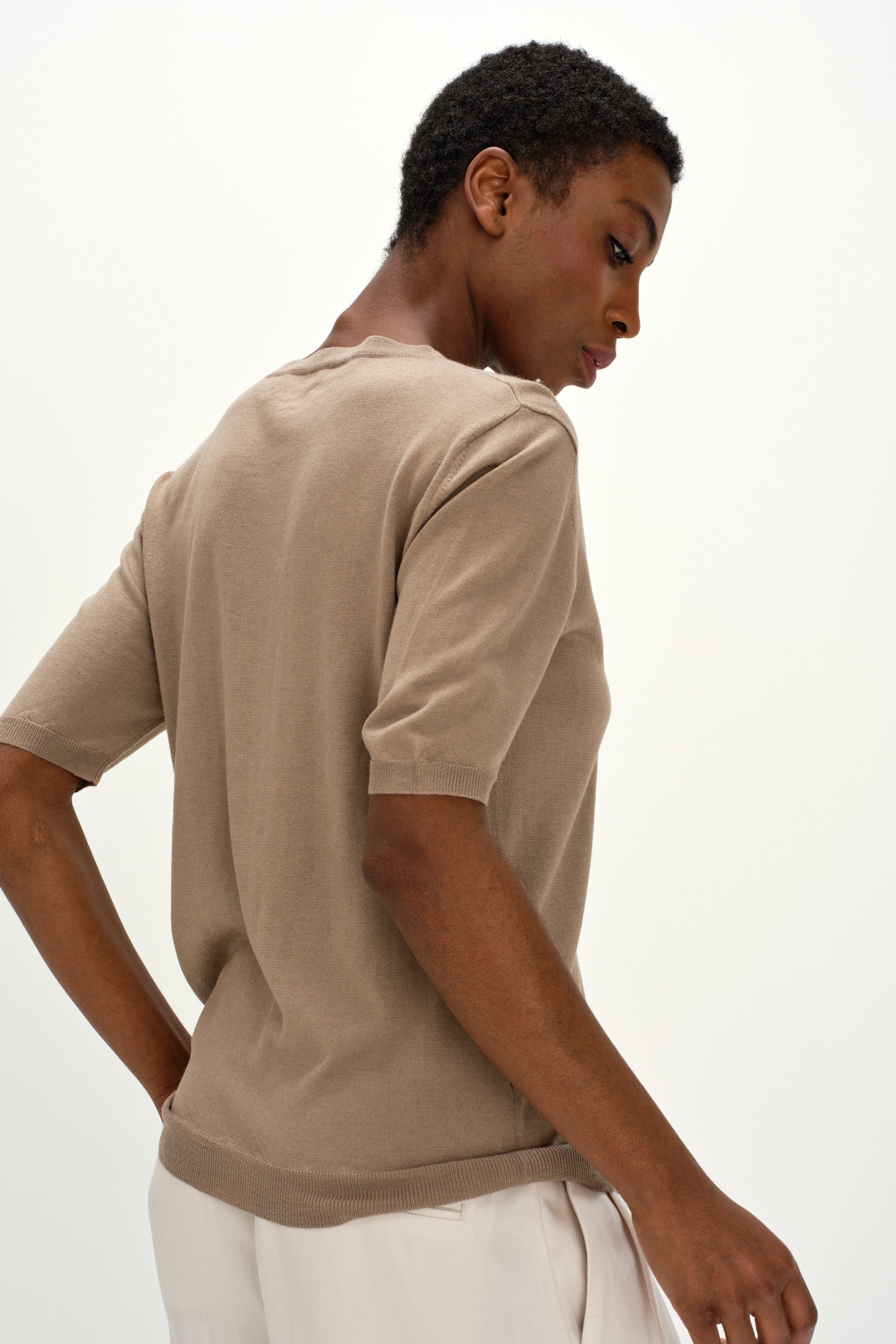 Fine Knit T-shirt Oversized - Sweaters - Mink – Davida Cashmere