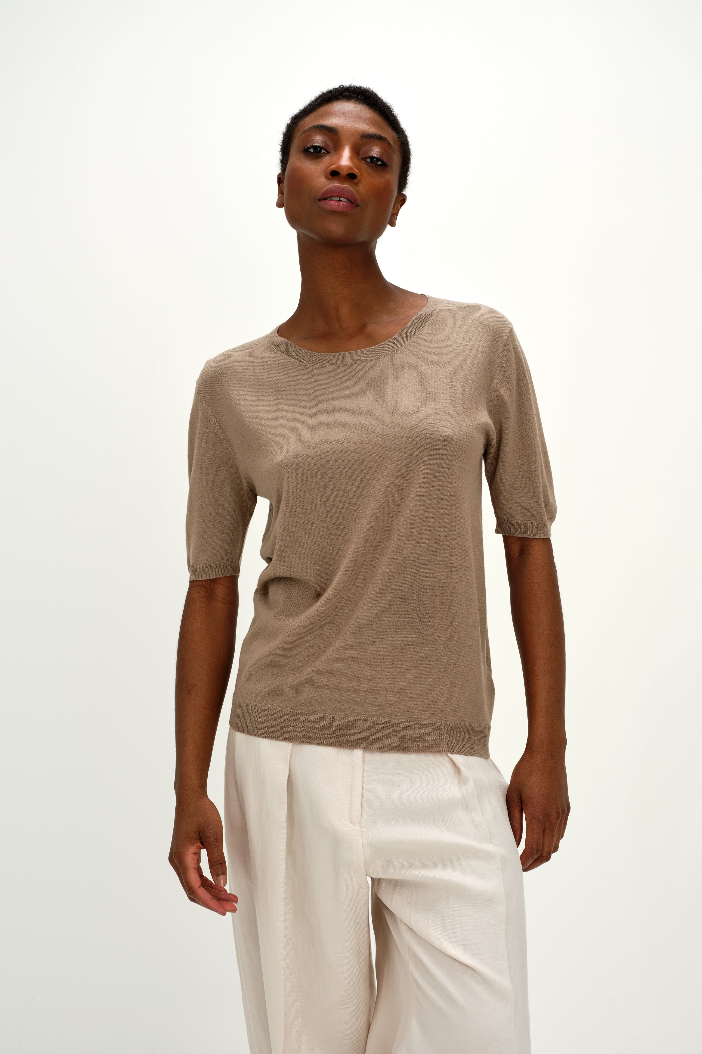 トップス suzuki takayuki knitted t-shirt beige Fine Knit T-shirt Oversized - Sweaters - Mink – Davida Cashmere