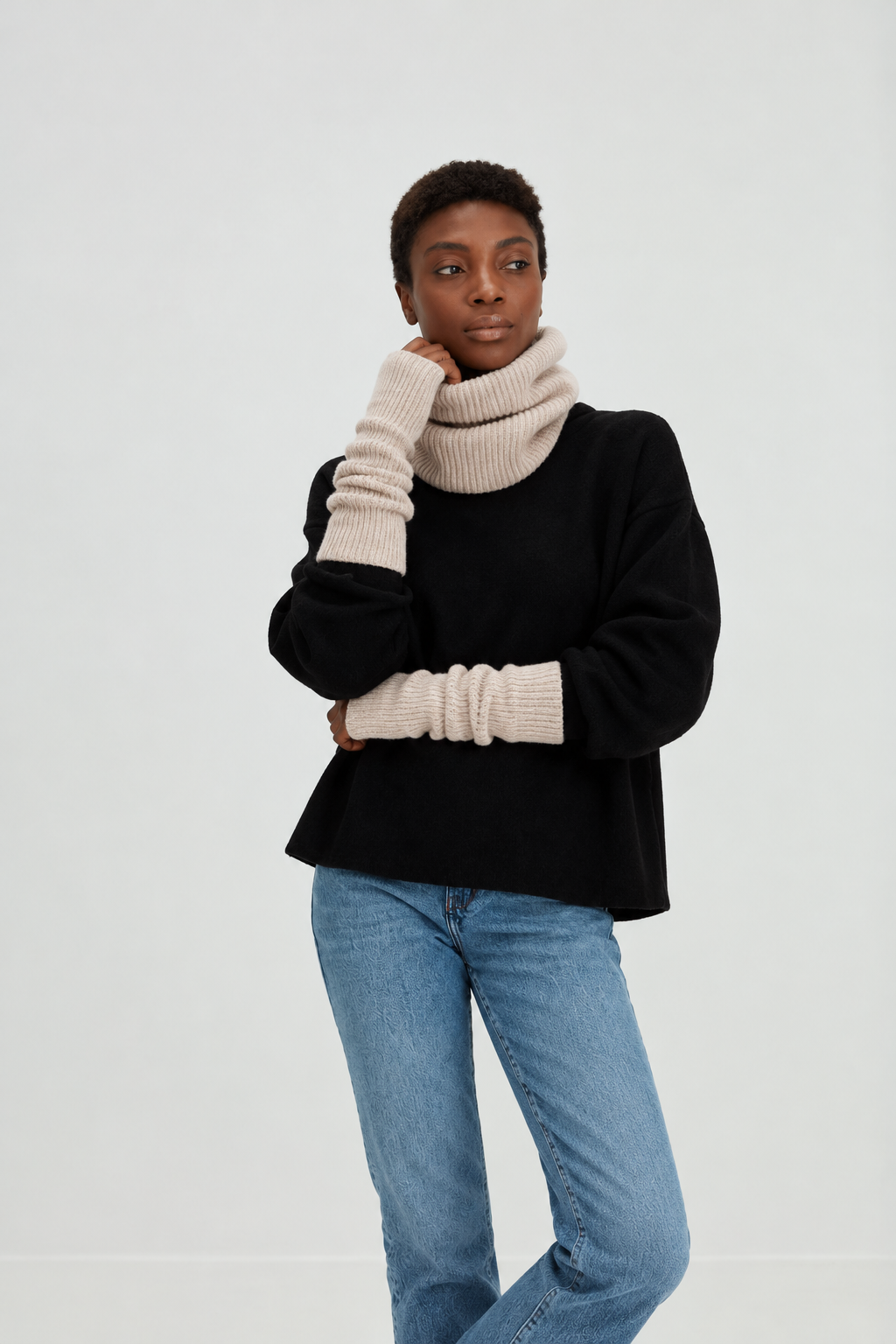 Davida Fingerless Gloves Gloves Light Beige