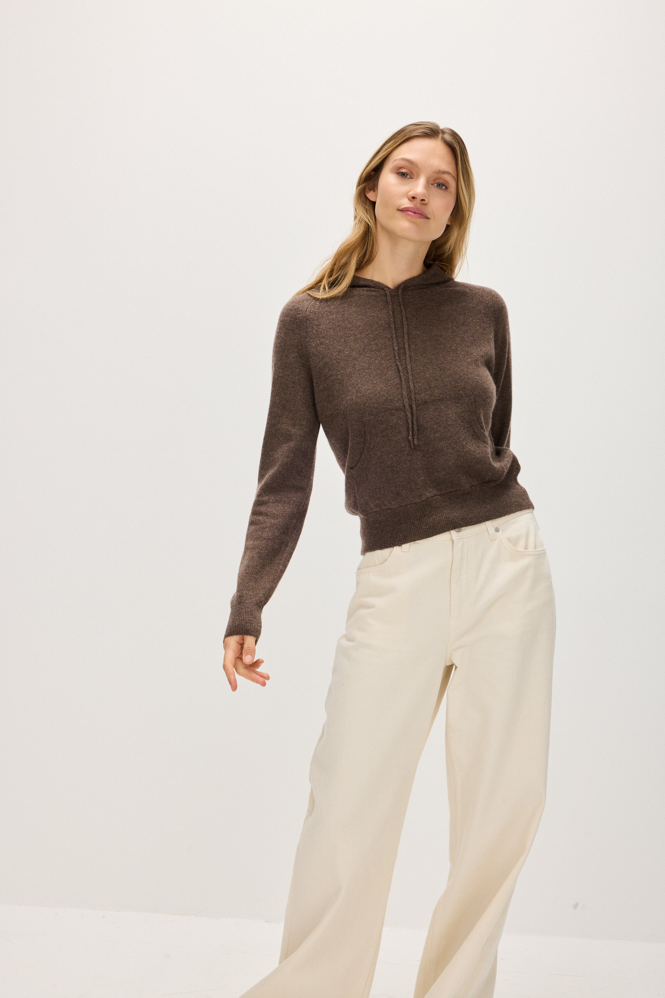 Front Pocket Hoodie Sweater - Sweaters - Cacao – Davida Cashmere