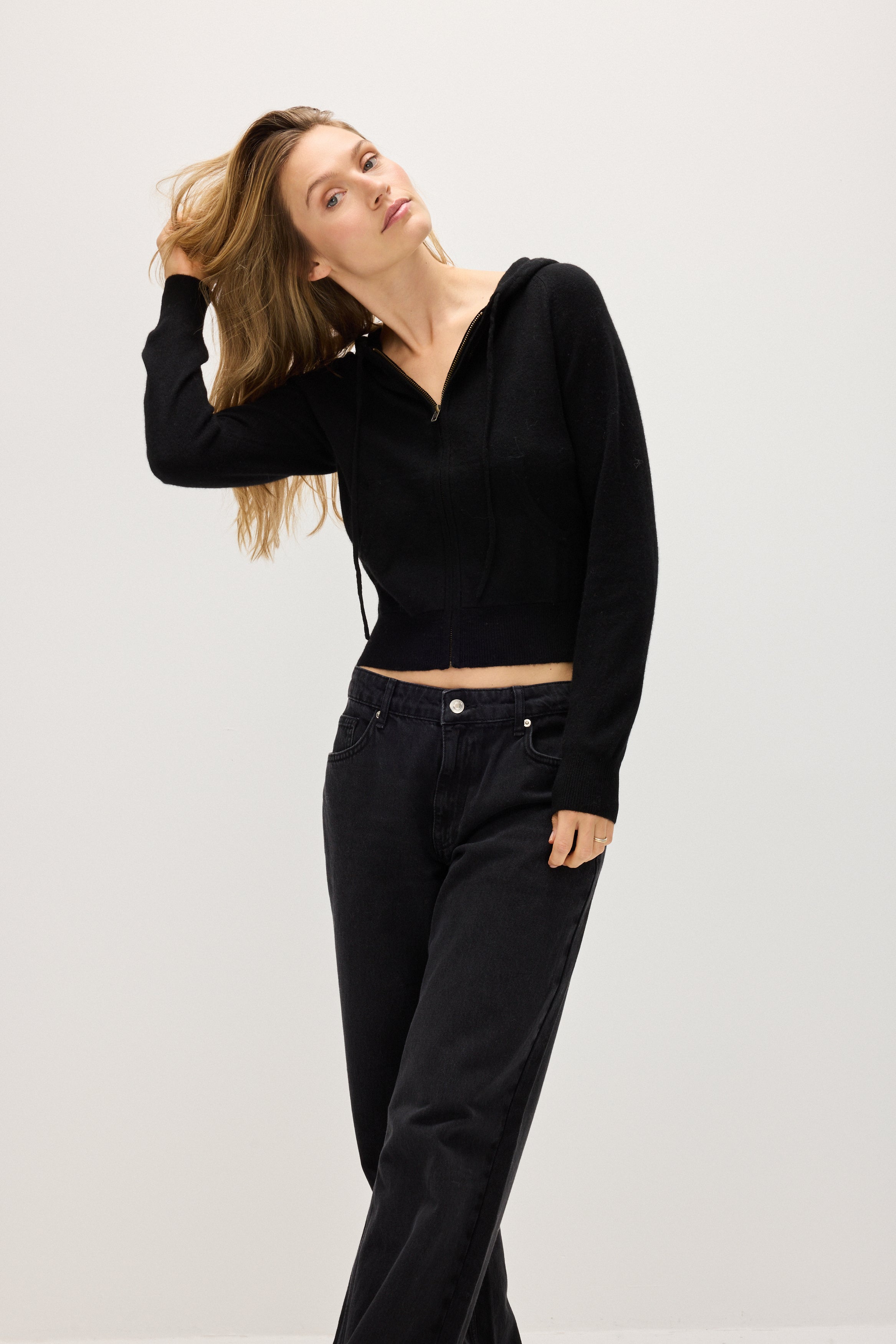 Hoodie Zip - Cardigans - Black – Davida Cashmere