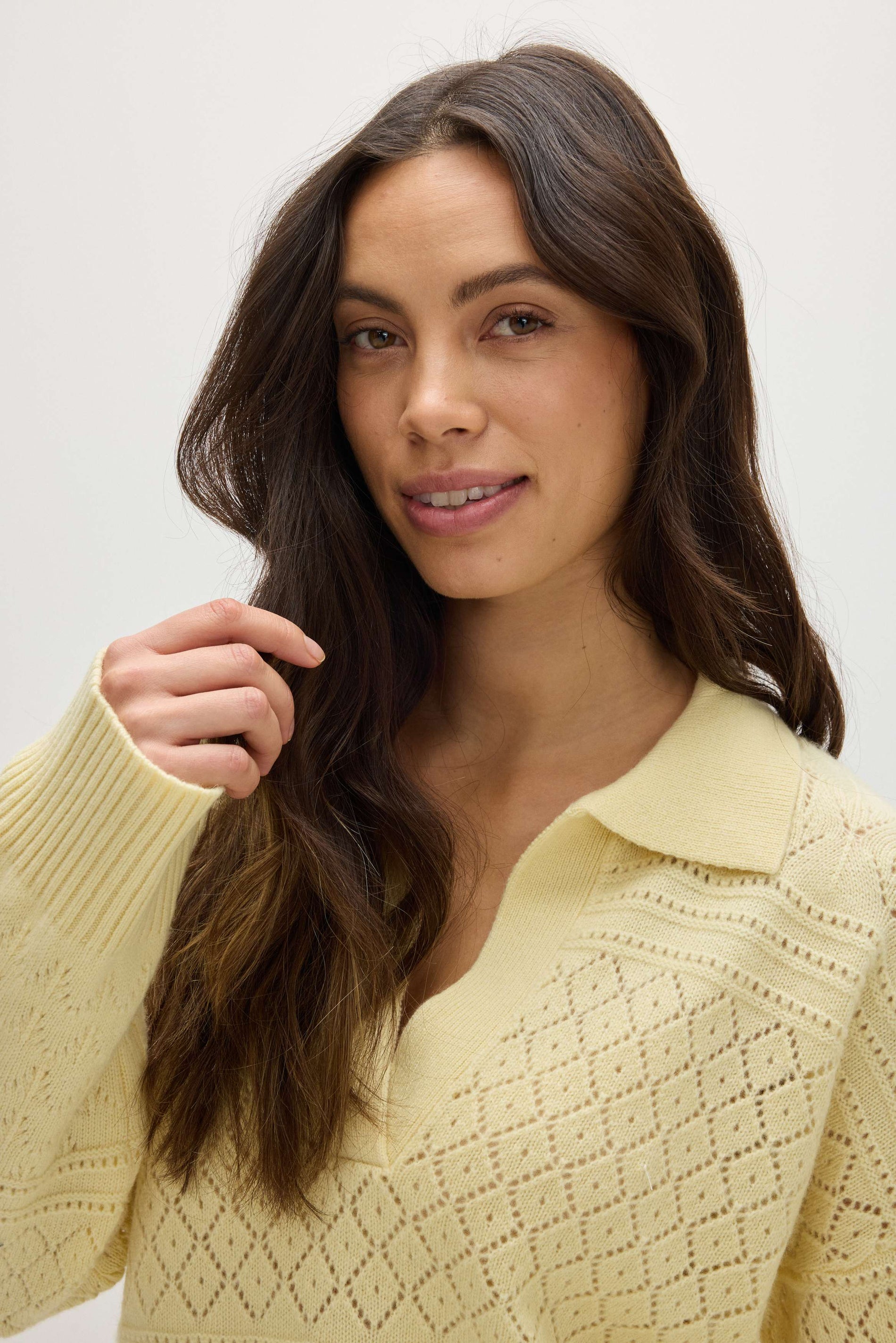 Davida Lace Knitted Open Collar Sweater Sweaters Citrus