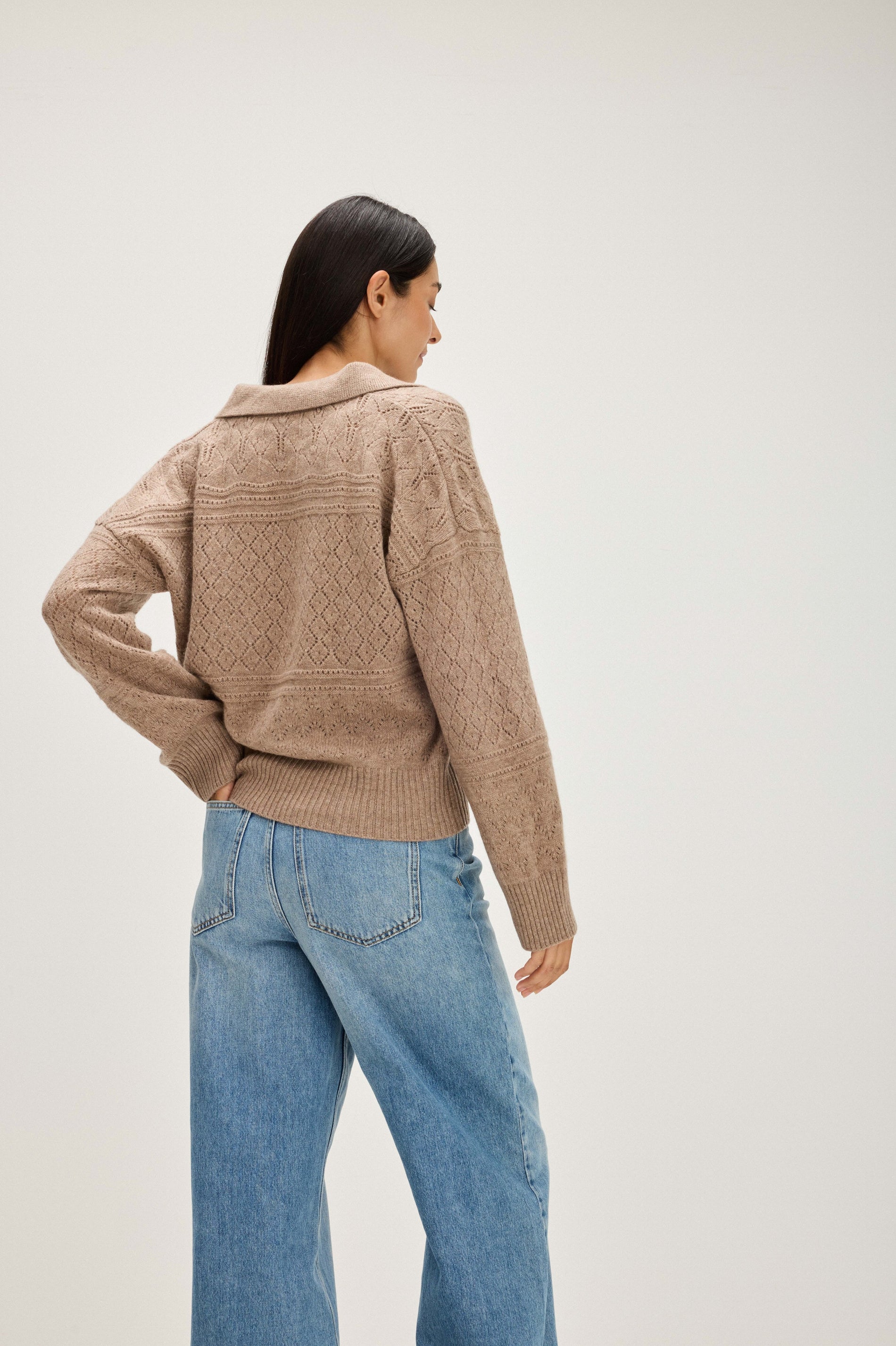 Davida Lace Knitted Open Collar Sweater Sweaters Mink