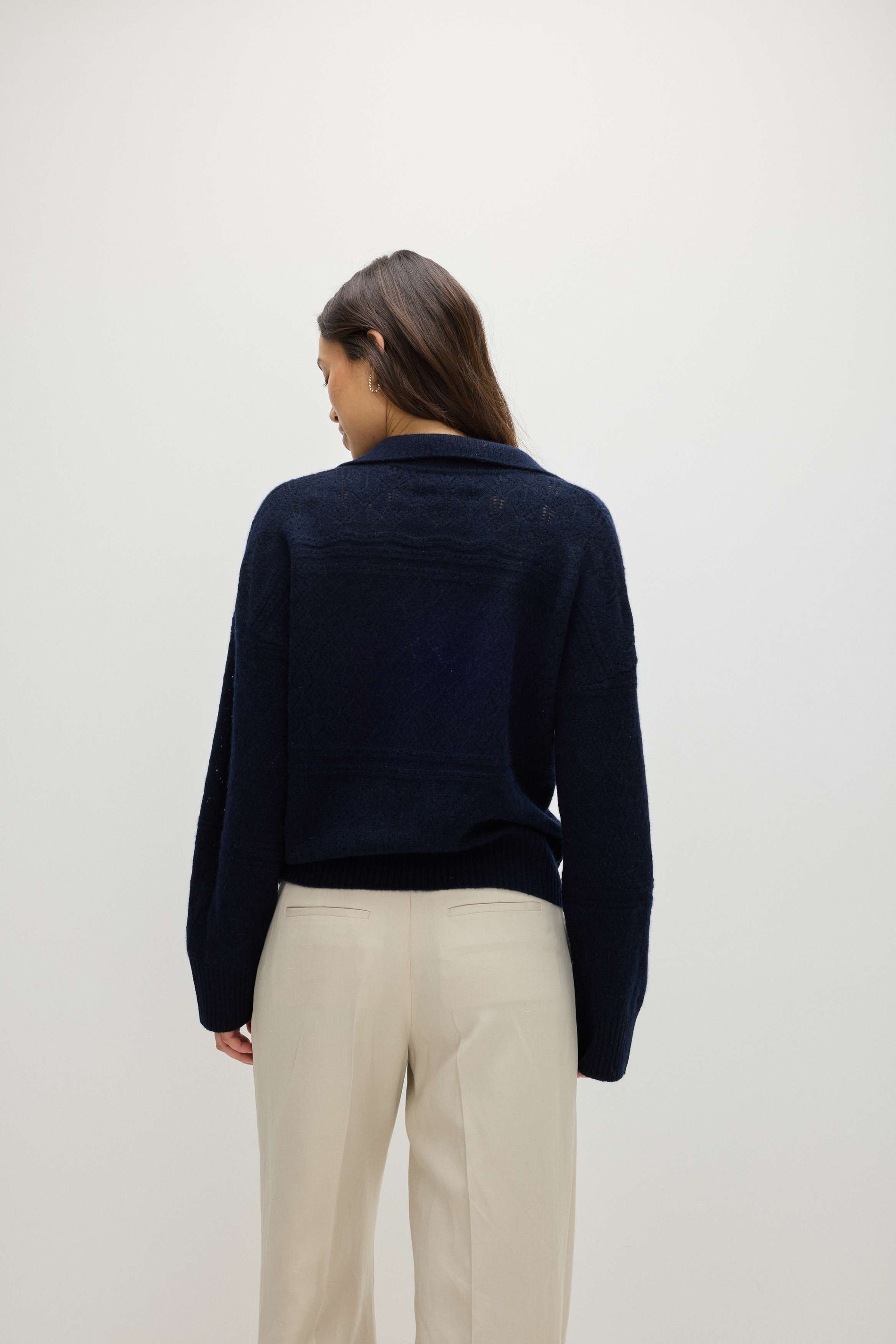 Davida Lace Knitted Open Collar Sweater Sweaters Navy