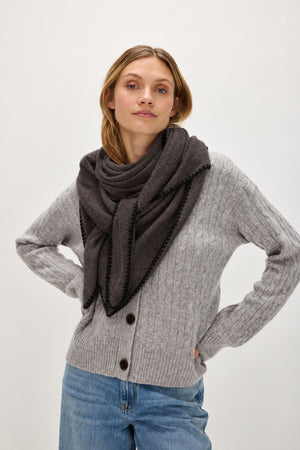 Large scarf with contrast edge - Dark Grey