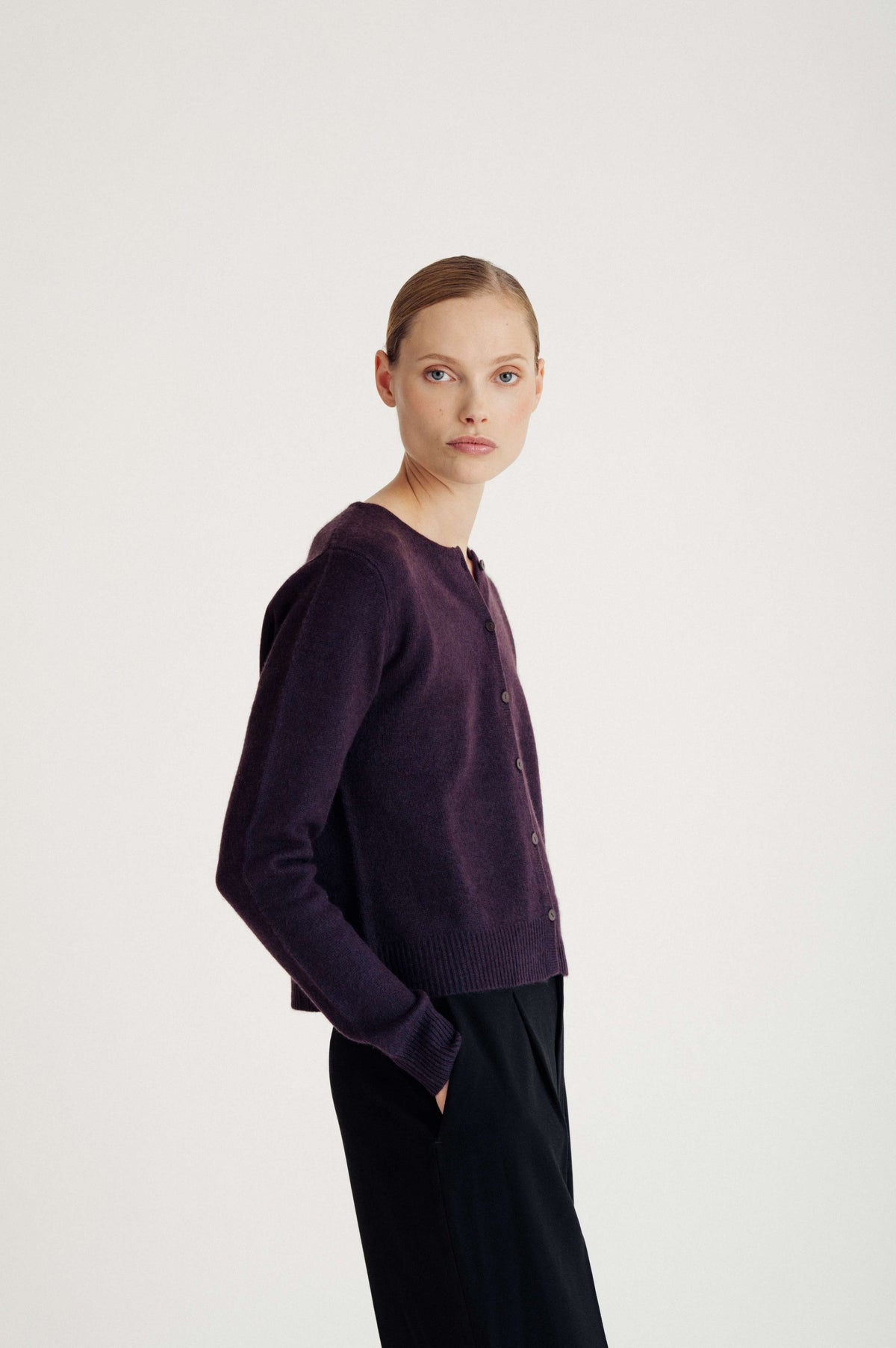 Davida Long Sleeve Boxy Cardigan Sweaters Plum