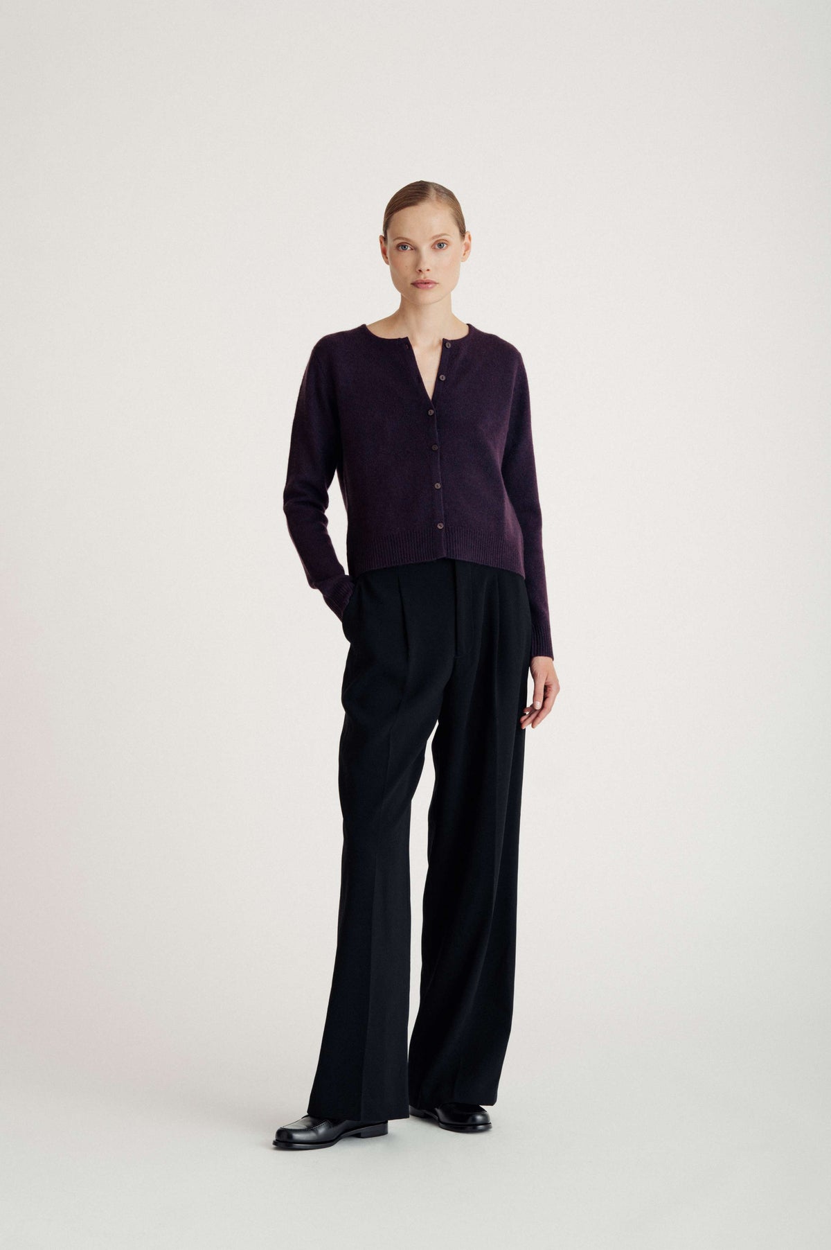 Davida Long Sleeve Boxy Cardigan Sweaters Plum