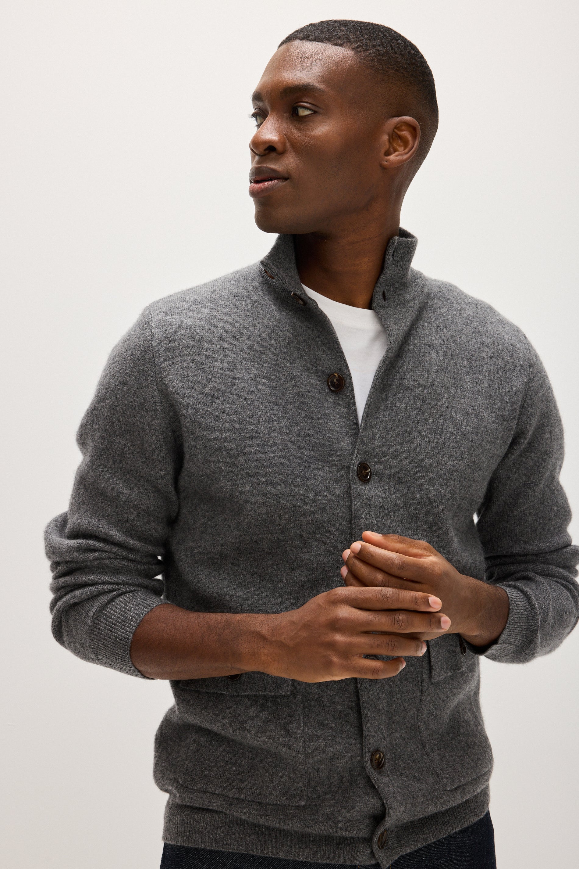 Davida Man Buttoned Jacket Cardigans Dark Grey
