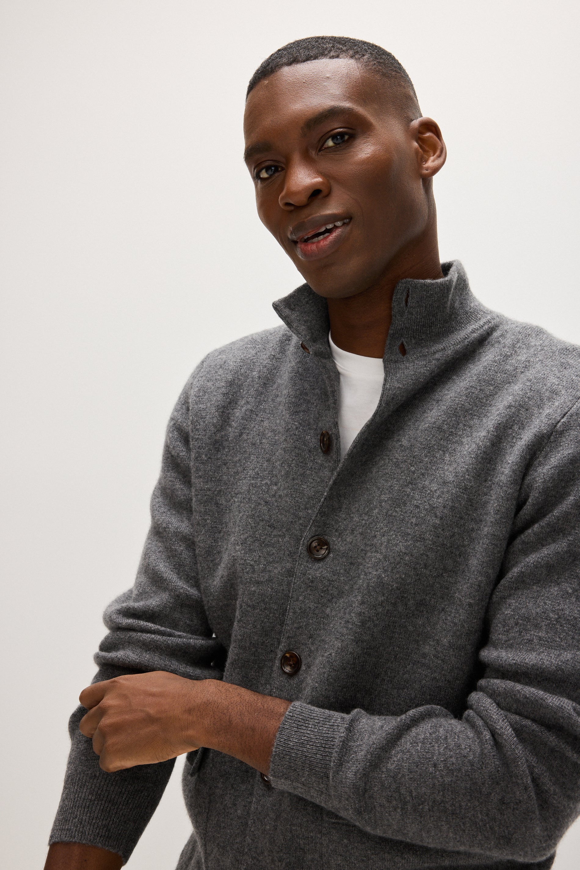 Davida Man Buttoned Jacket Cardigans Dark Grey