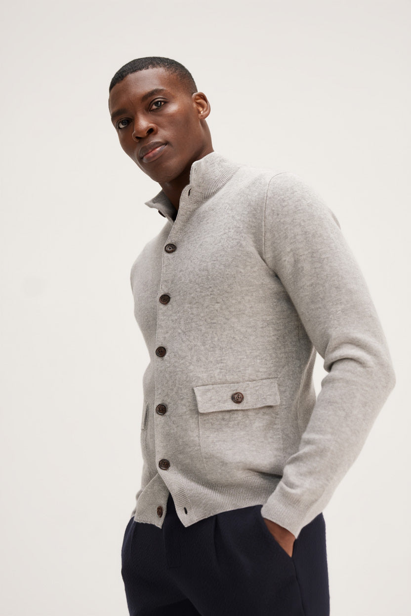 Davida Man Buttoned Jacket Cardigans Light Grey
