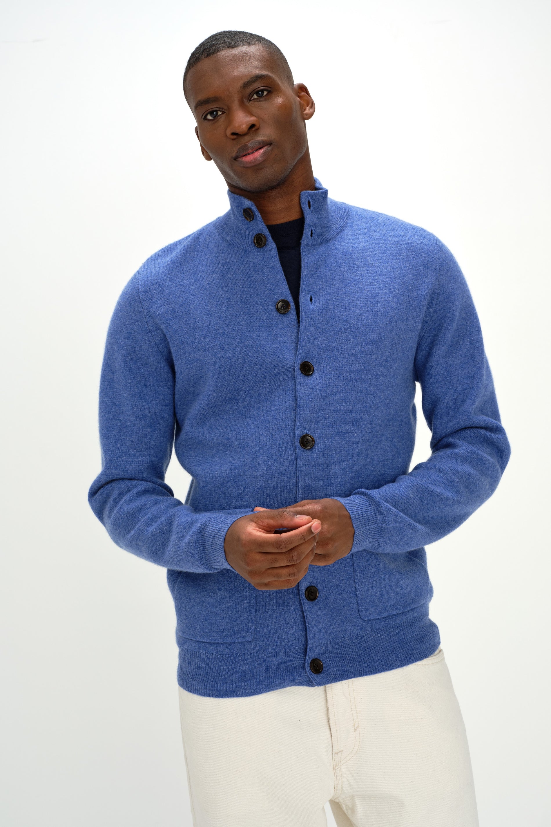Davida Man Buttoned Jacket Cardigans Ocean Blue