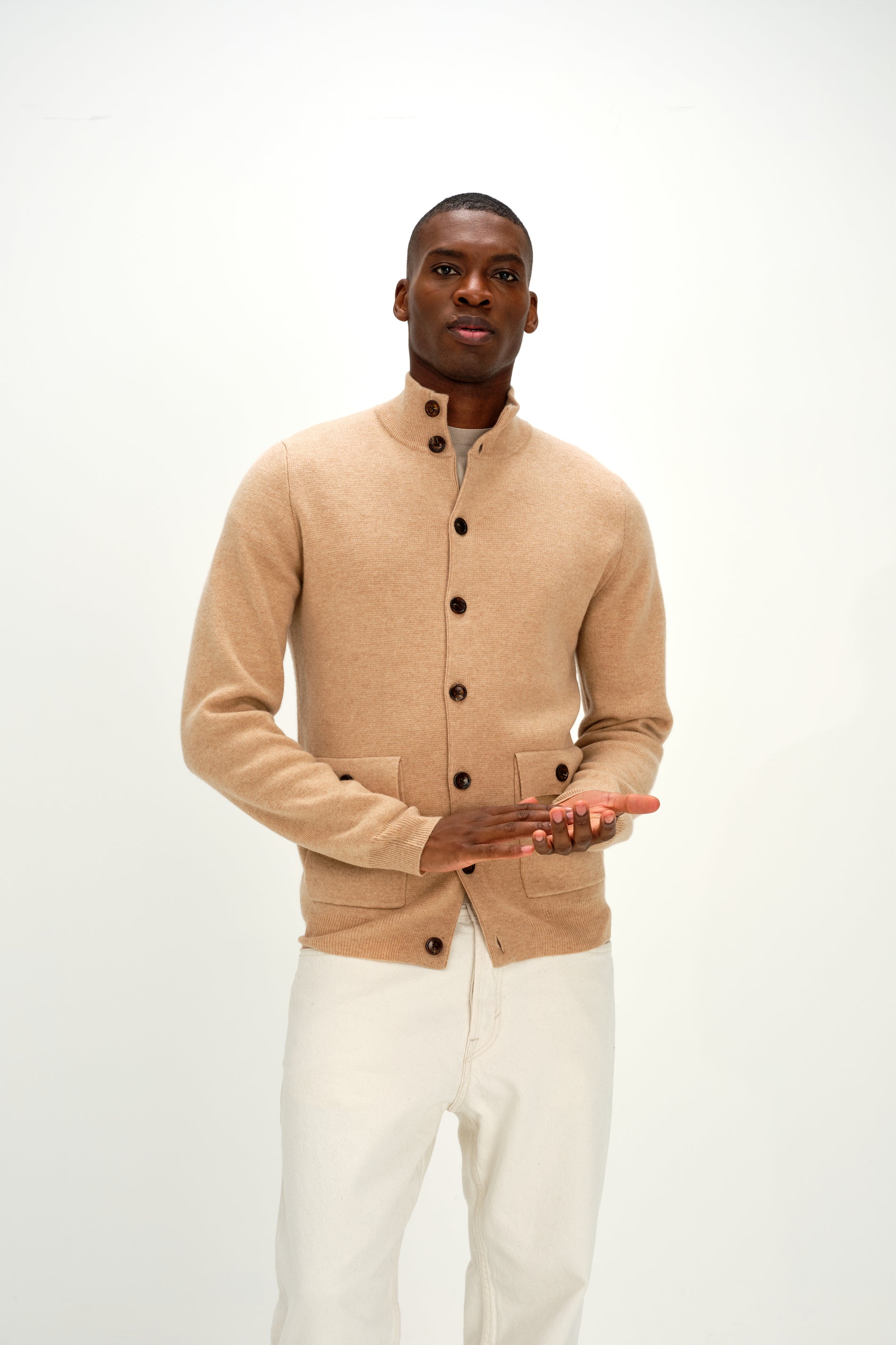 Davida Man Buttoned Jacket Cardigans Wheat