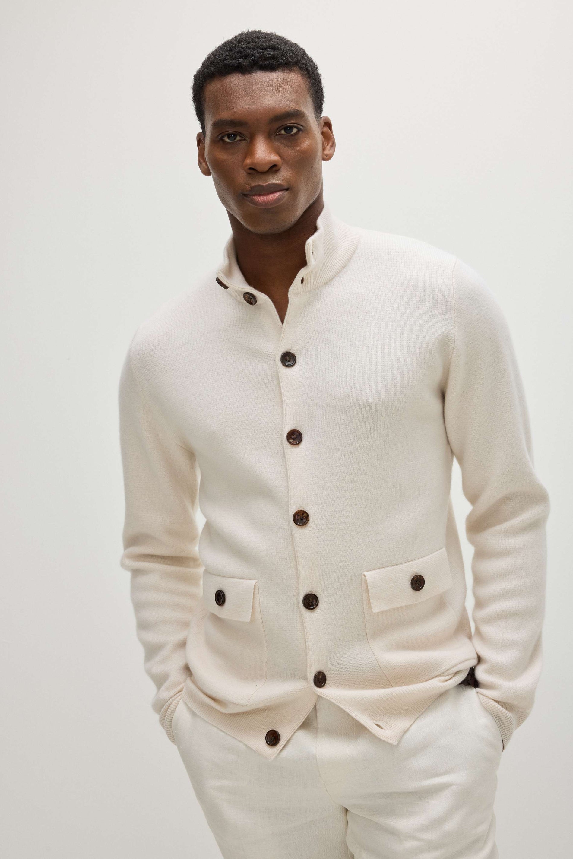Davida Man Buttoned Jacket Cardigans White