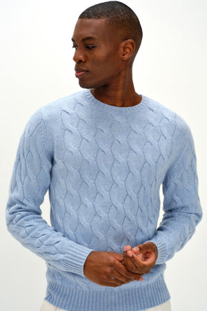 Man Chunky O-neck Cable - Blue Fog