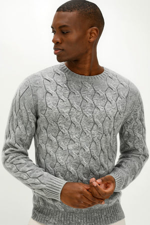 Man Chunky O-neck Cable - Light Grey