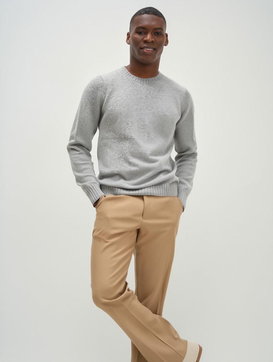 Davida Man Chunky O-neck Sweater Sweaters Light Grey