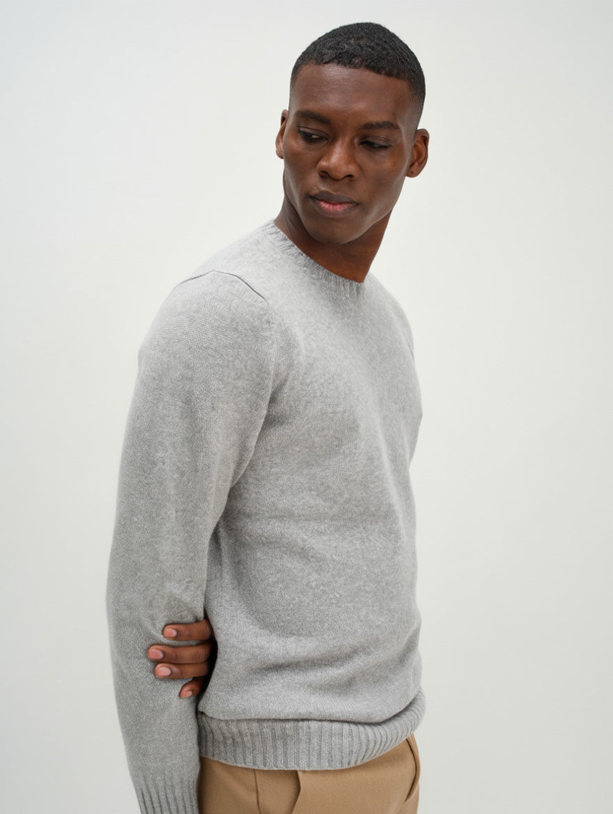 Davida Man Chunky O-neck Sweater Sweaters Light Grey